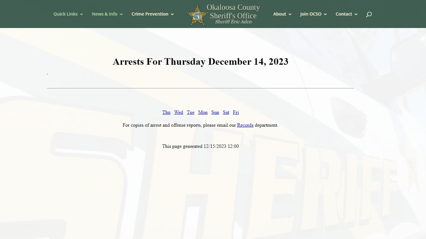 Arrest Information | Okaloosa County Sheriff's Office